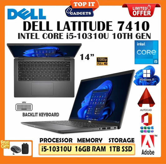 Dell Latitude 7410 Laptop Core i5 10th Gen 16GB RAM 1TB SSD 14 Inch Full HD