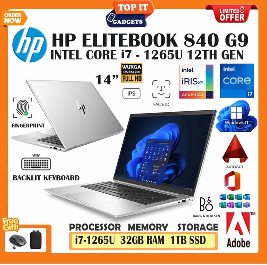 HP ELITEBOOK 840 G9 | CORE i7 12th GEN / 32GB DDR5 RAM / 1TB SSD / 14"INCH IPS FHD DISPLAY / WINDOW 11 PRO| 1YEAR WARRANTY