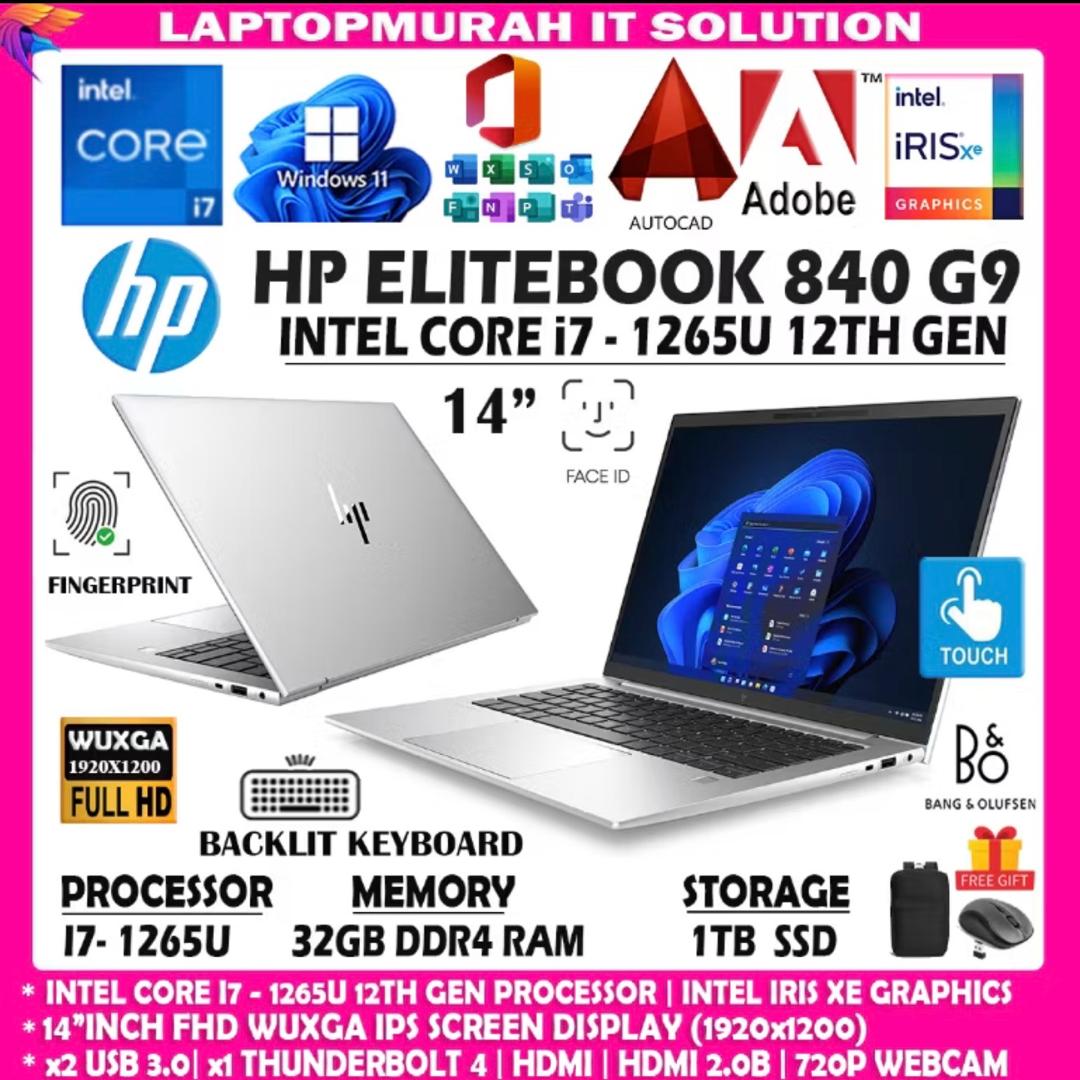 HP ELITEBOOK 840 G9 | CORE i7 12th GEN  / 32GB DDR4 RAM / 1TB SSD / 14"INCH IPS FHD DISPLAY / WINDOW 11 PRO| 1YEAR WARRANTY
