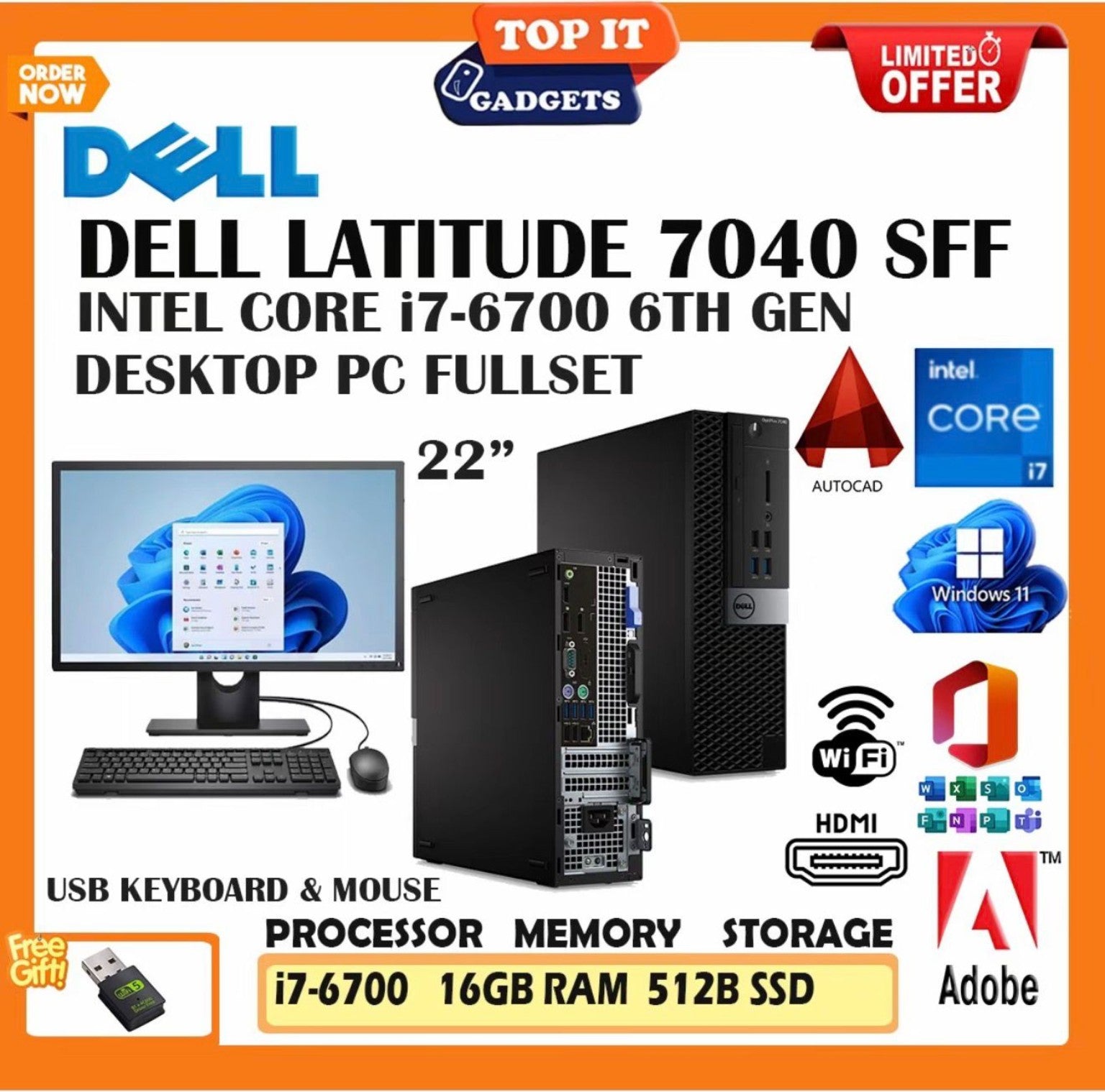 Dell Latitude 7040 SFF Desktop PC Full Set Core i7 6th Gen 16GB