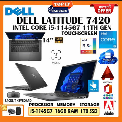 Dell Latitude 7420 Touchscreen Laptop Core i5 11th Gen 16GB RAM 1TB SSD 14 Inch Full HD