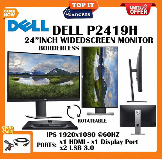 Dell P2419H 24 Inch Borderless IPS Monitor Rotatable Full HD