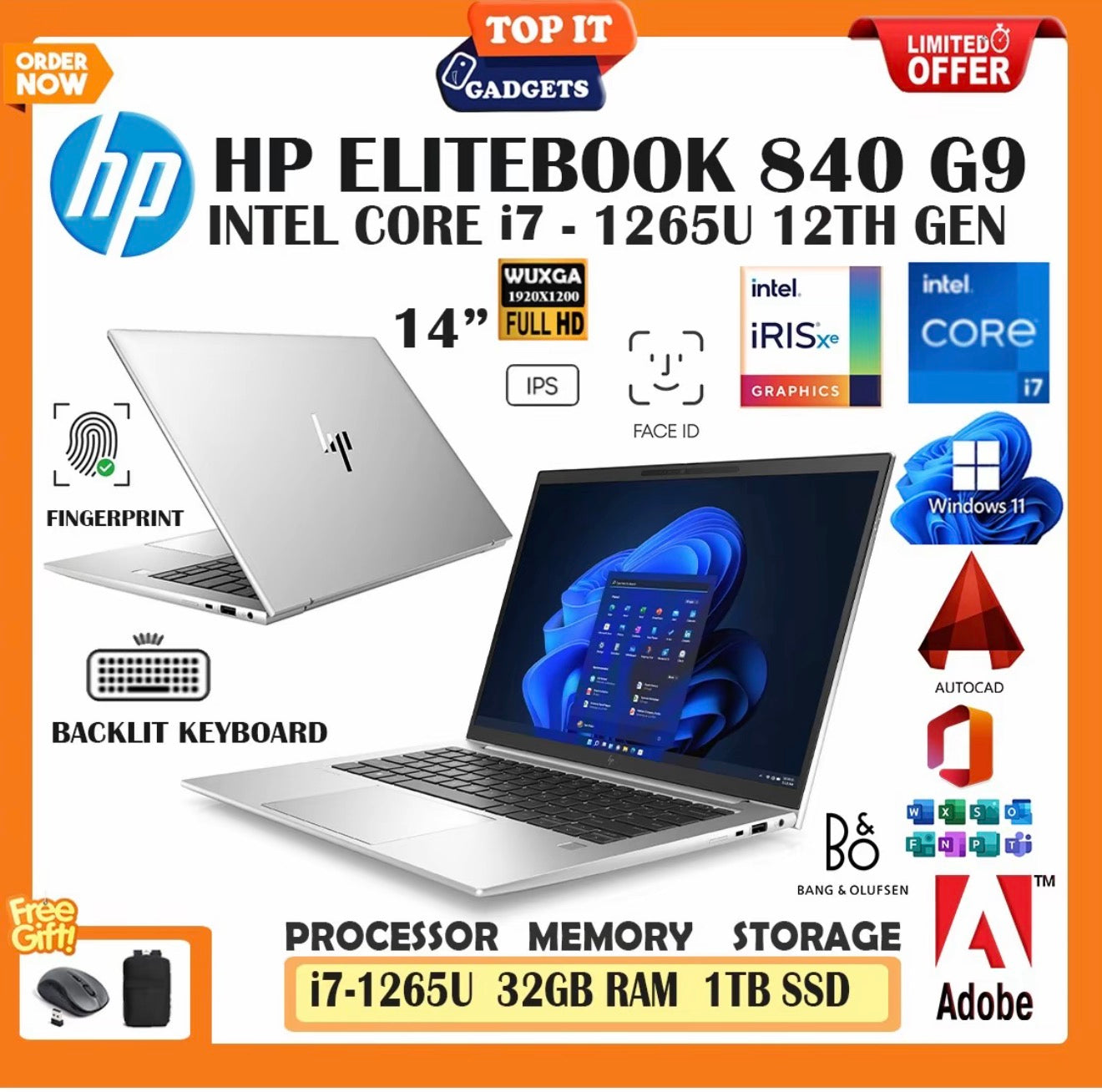 HP ELITEBOOK 840 G9 | CORE i7 12th GEN  / 32GB DDR5 RAM / 1TB SSD / 14"INCH IPS FHD DISPLAY / WINDOW 11 PRO| 1YEAR WARRANTY