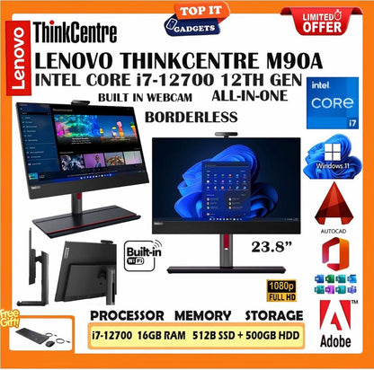 Lenovo ThinkCentre M90a All-in-One PC Core i7 12th Gen 16GB RAM 512GB SSD Plus 500GB HDD 23.8 Inch Full HD